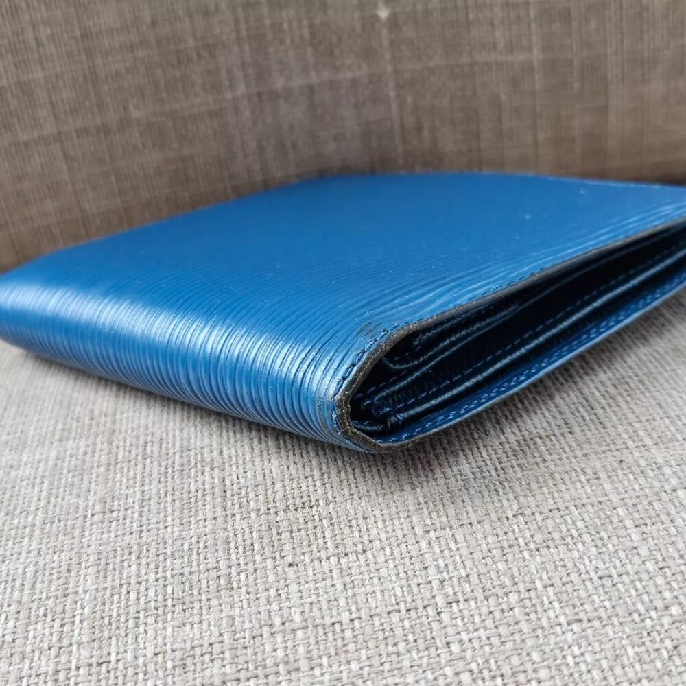 Louis Vuitton Wallet Card Holder Blue Leather Bifold Purse Made in Spain - Picture 7 of 13